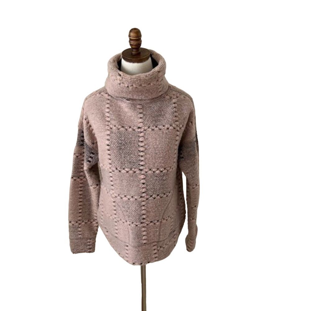 Prana‎ Turtleneck Sweater Pink Patchwork Pattern Pull Over Crestland Size Small